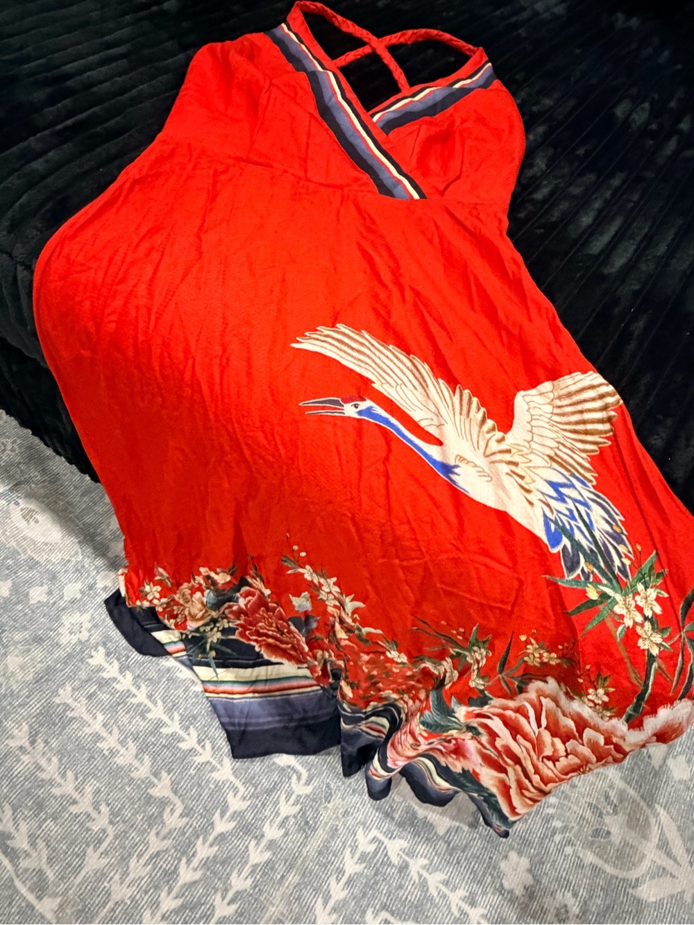 FARM Rio Vibrant Red Floral & Crane Maxi Dress -U- - Picture 9 of 12